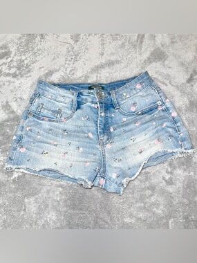 Wild Fable Floral Print Denim Shorts Light Wash Frayed Hem Size 00